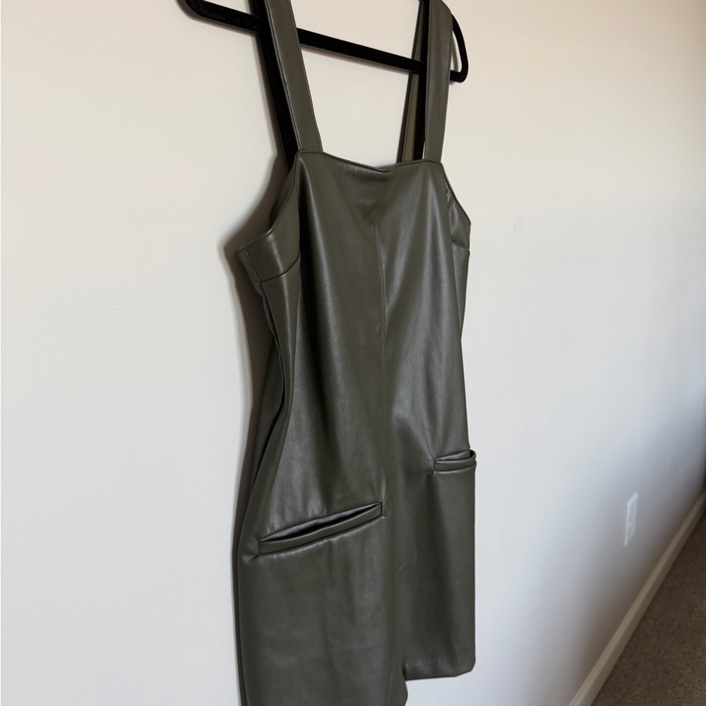 Olive Green Leather Dress